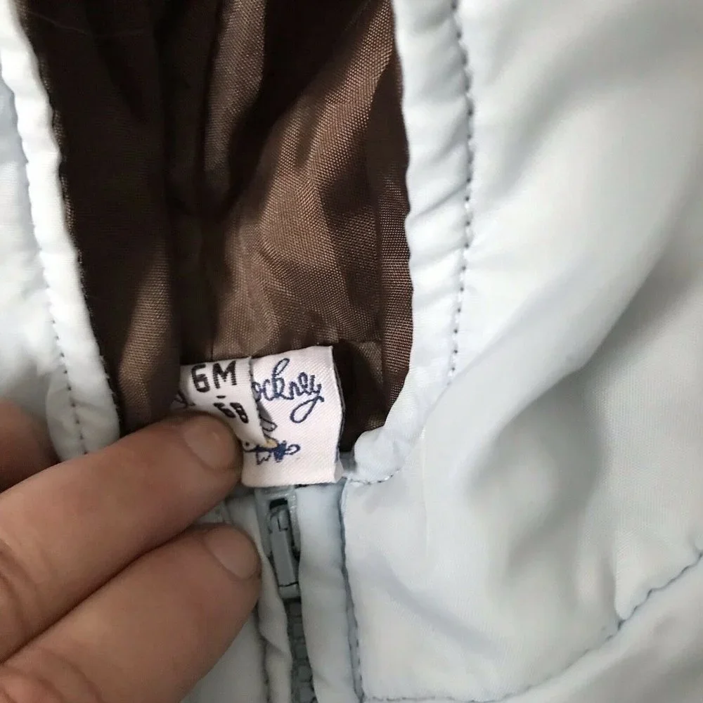Little Cockney hooded winter lightweight  jacket light blue brown unisex size 6m